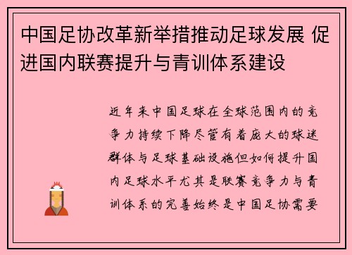 中国足协改革新举措推动足球发展 促进国内联赛提升与青训体系建设